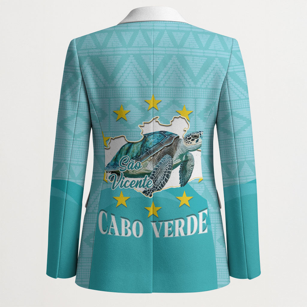 Sao Vincente Cabo Verde Blazer Map With Sea Turtle African Pattern