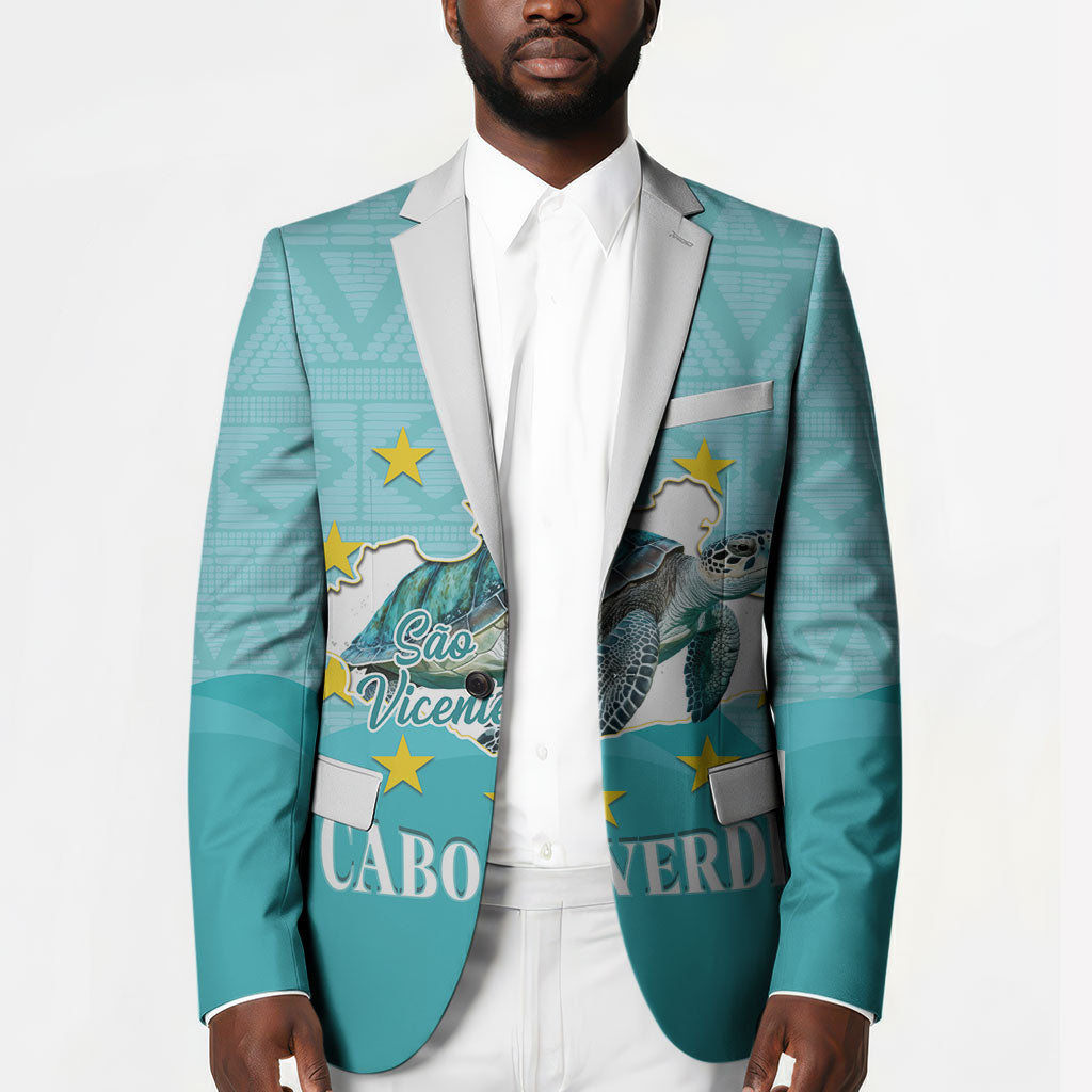 Sao Vincente Cabo Verde Blazer Map With Sea Turtle African Pattern
