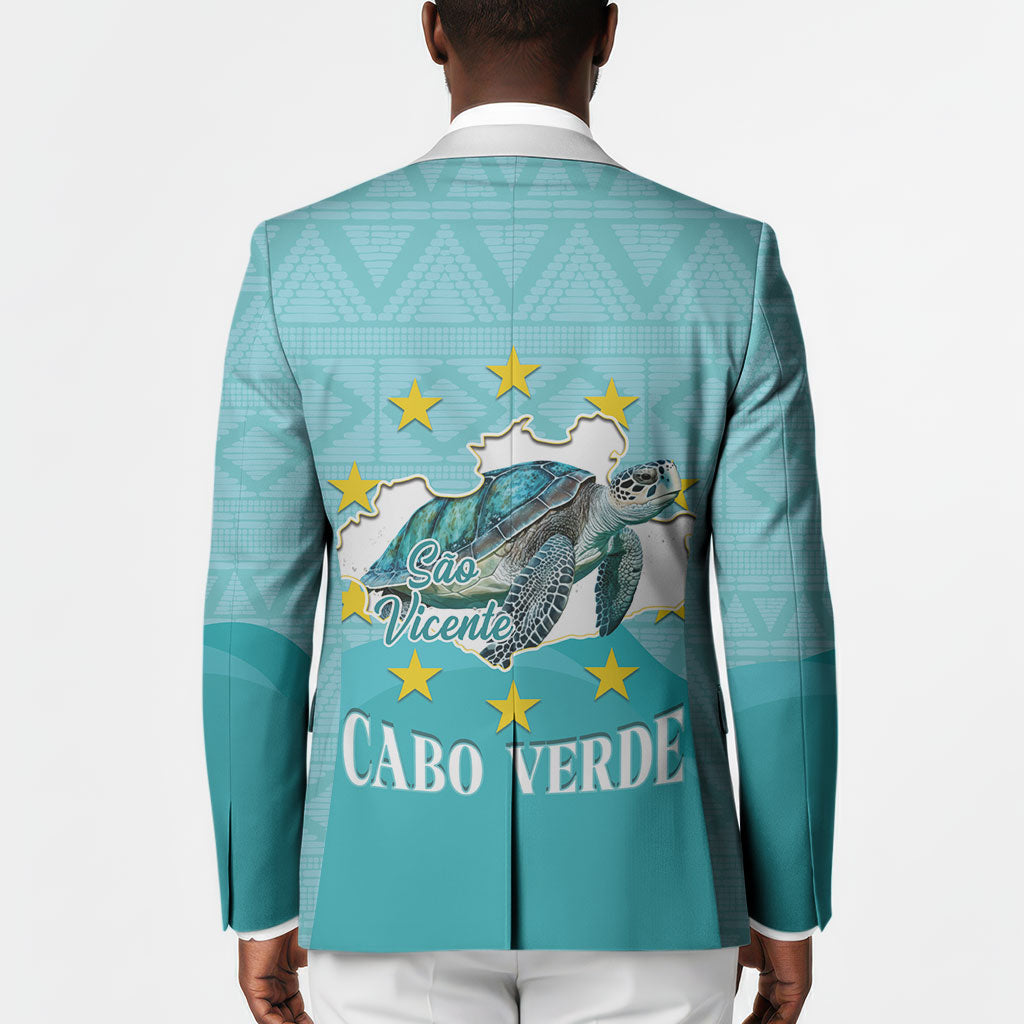 Sao Vincente Cabo Verde Blazer Map With Sea Turtle African Pattern