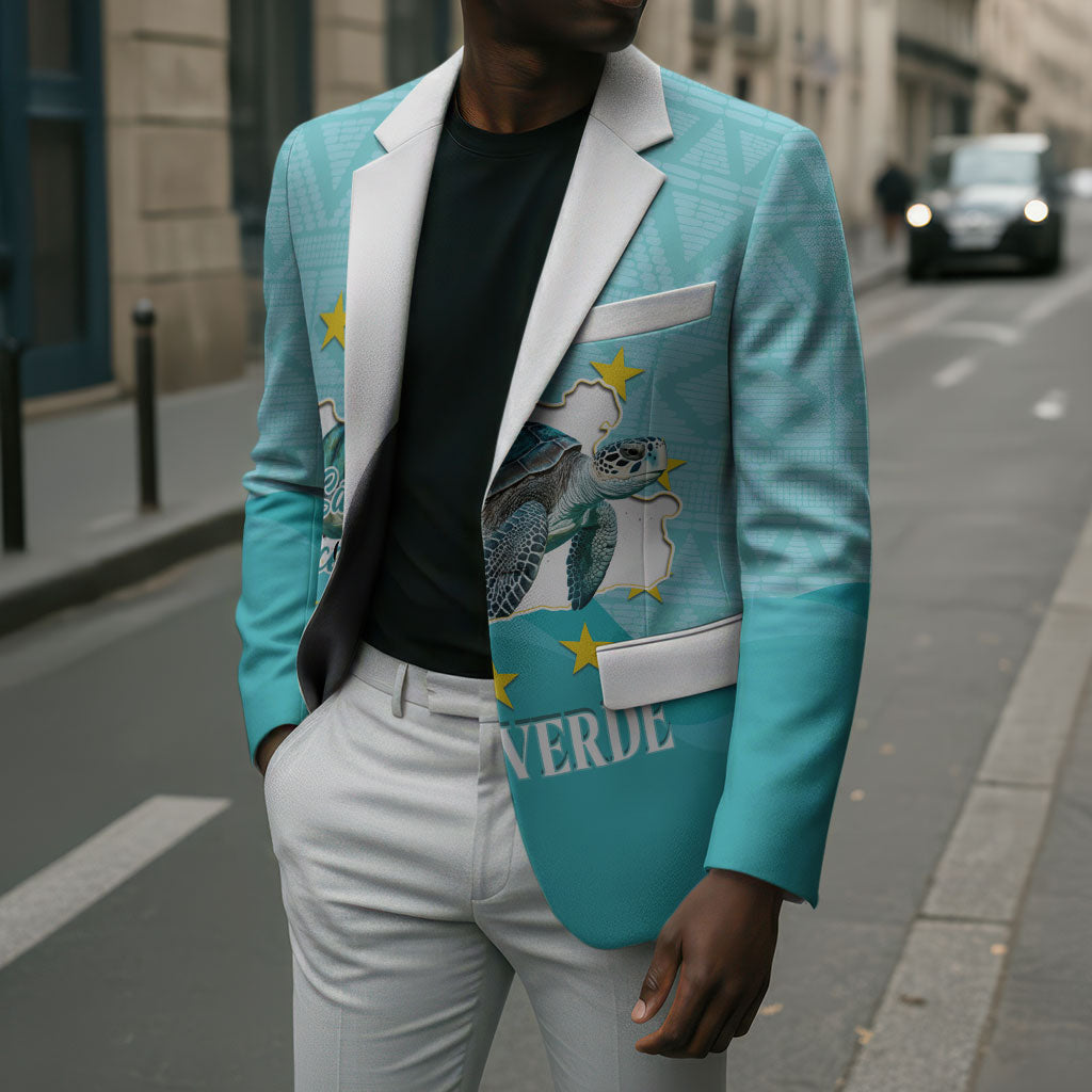 Sao Vincente Cabo Verde Blazer Map With Sea Turtle African Pattern