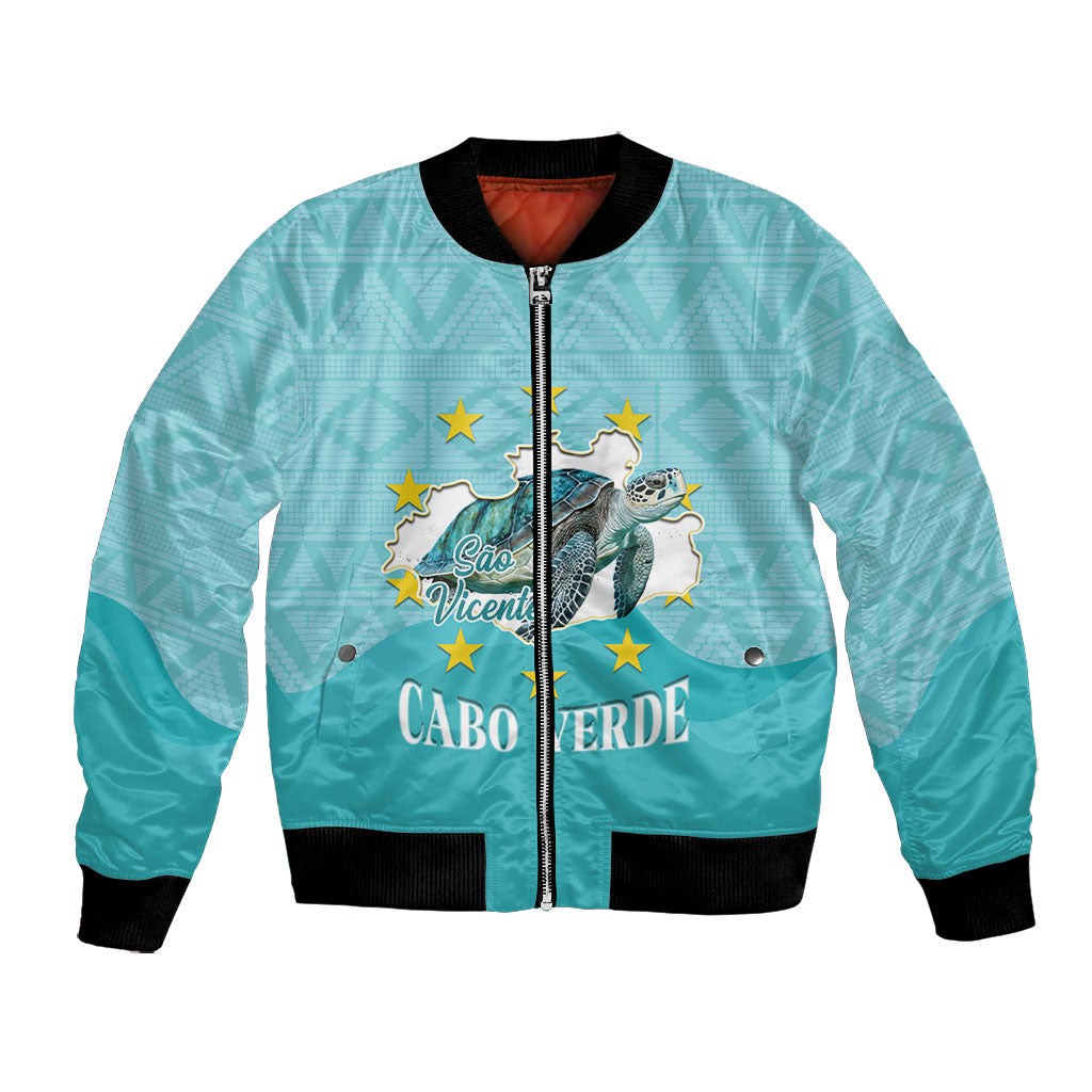 Sao Vincente Cabo Verde Bomber Jacket Map With Sea Turtle African Pattern