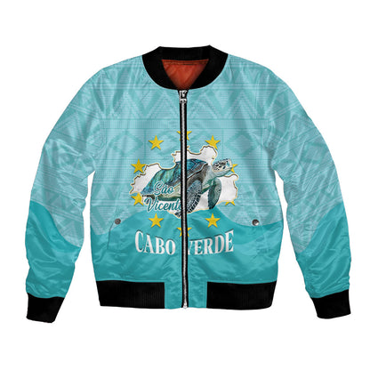 Sao Vincente Cabo Verde Bomber Jacket Map With Sea Turtle African Pattern