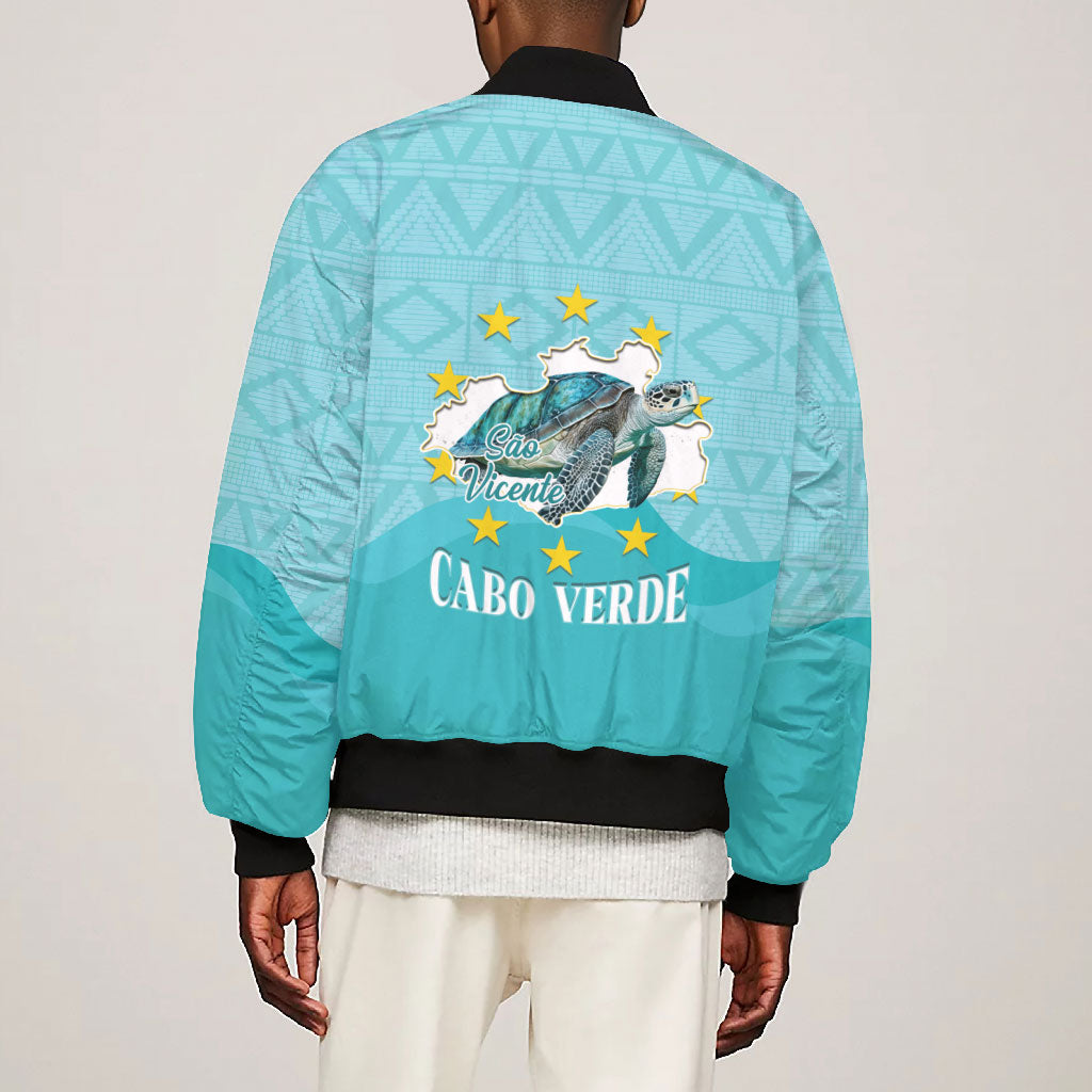 Sao Vincente Cabo Verde Bomber Jacket Map With Sea Turtle African Pattern