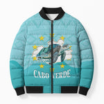 Sao Vincente Cabo Verde Bomber Puffer Jacket Map With Sea Turtle African Pattern