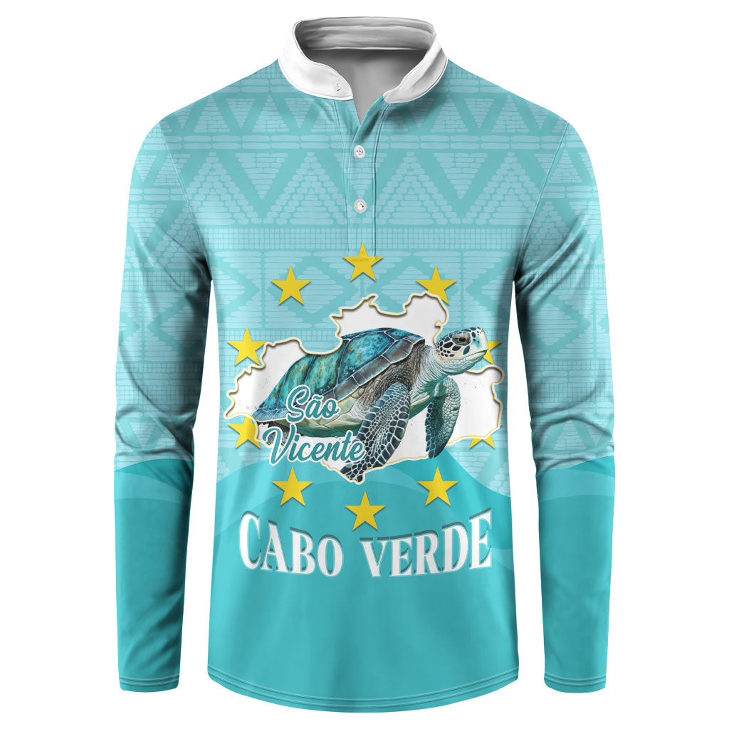 Sao Vincente Cabo Verde Button Sweatshirt Map With Sea Turtle African Pattern