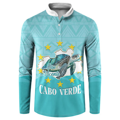 Sao Vincente Cabo Verde Button Sweatshirt Map With Sea Turtle African Pattern