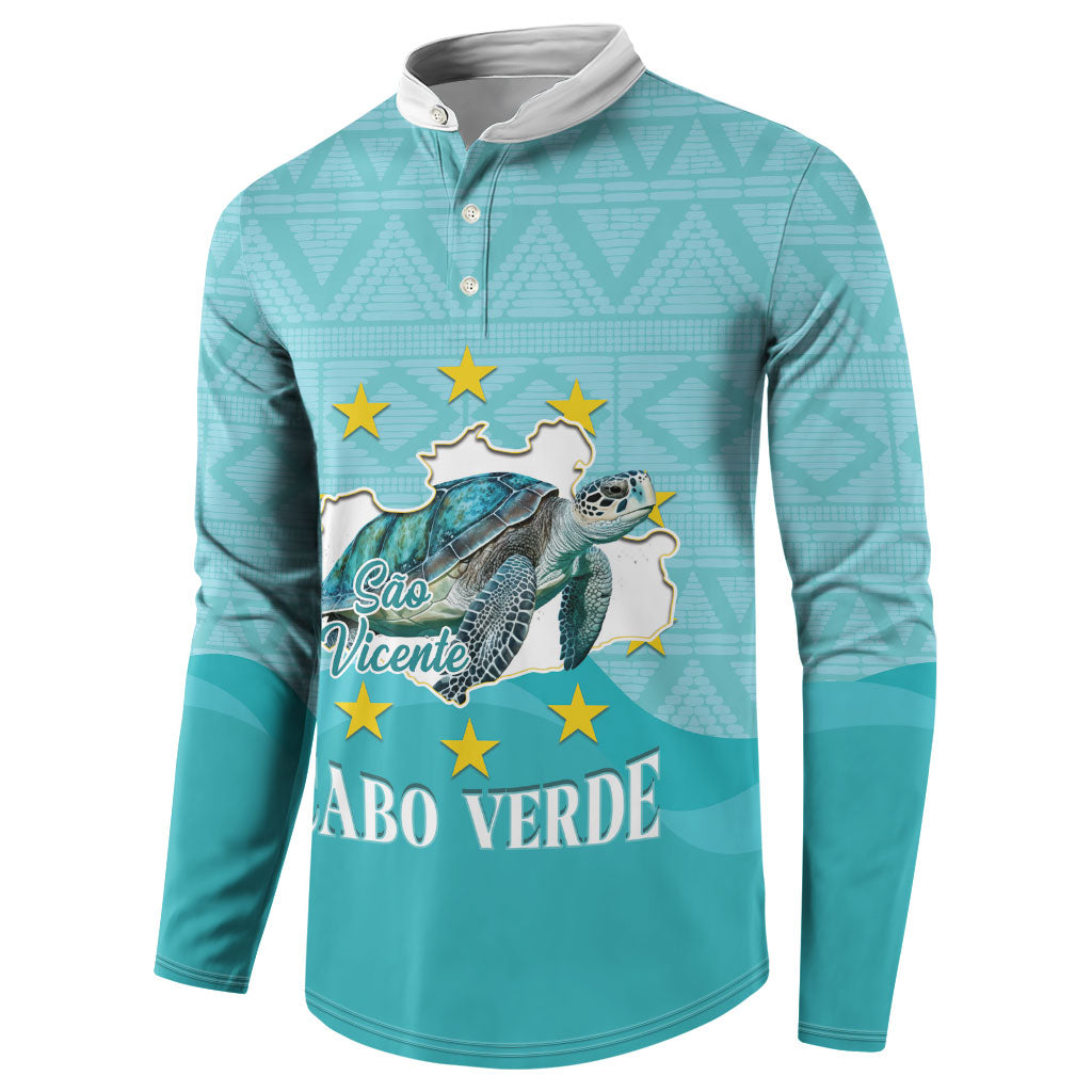 Sao Vincente Cabo Verde Button Sweatshirt Map With Sea Turtle African Pattern