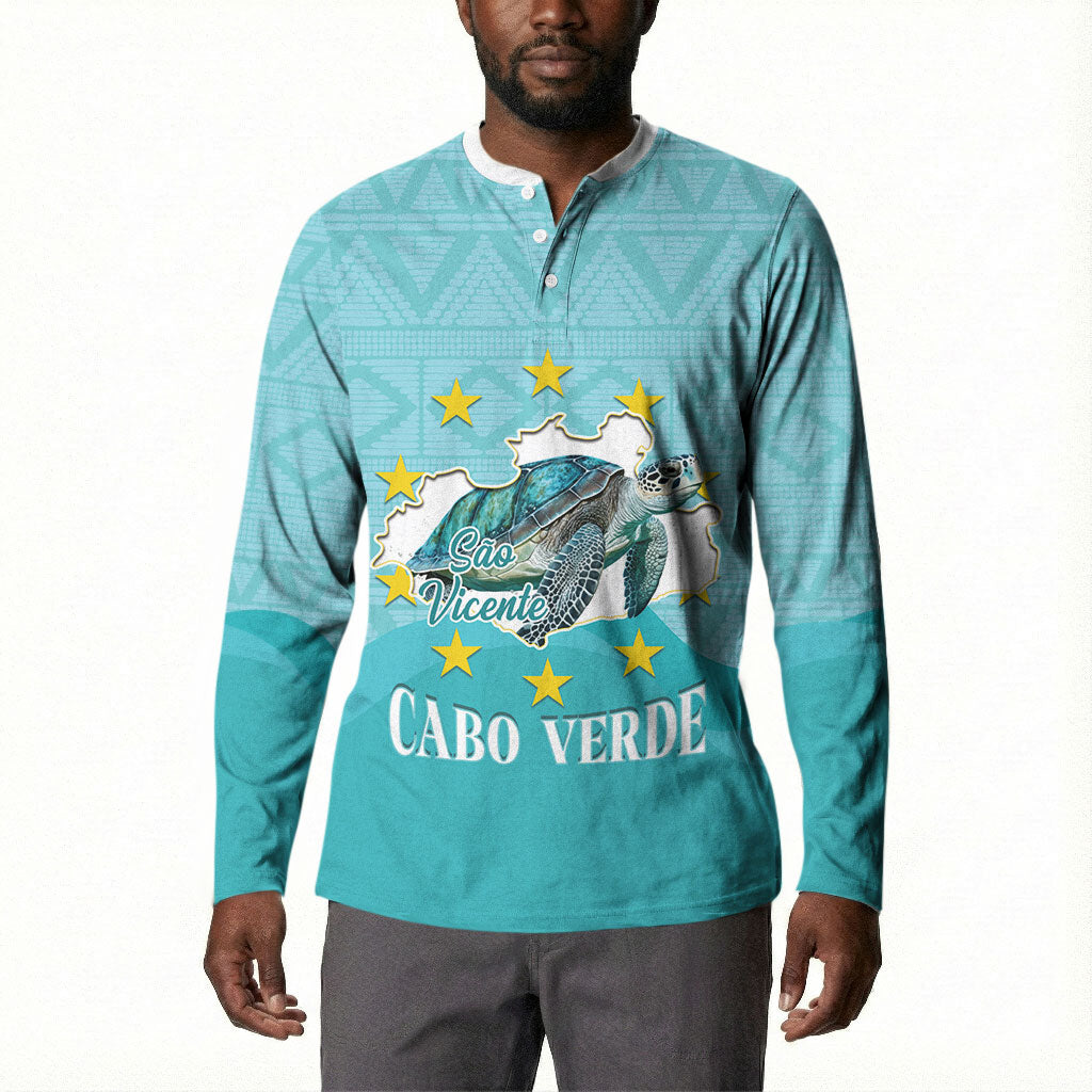 Sao Vincente Cabo Verde Button Sweatshirt Map With Sea Turtle African Pattern