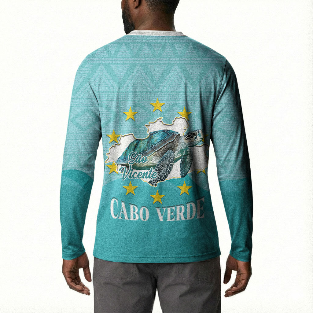 Sao Vincente Cabo Verde Button Sweatshirt Map With Sea Turtle African Pattern