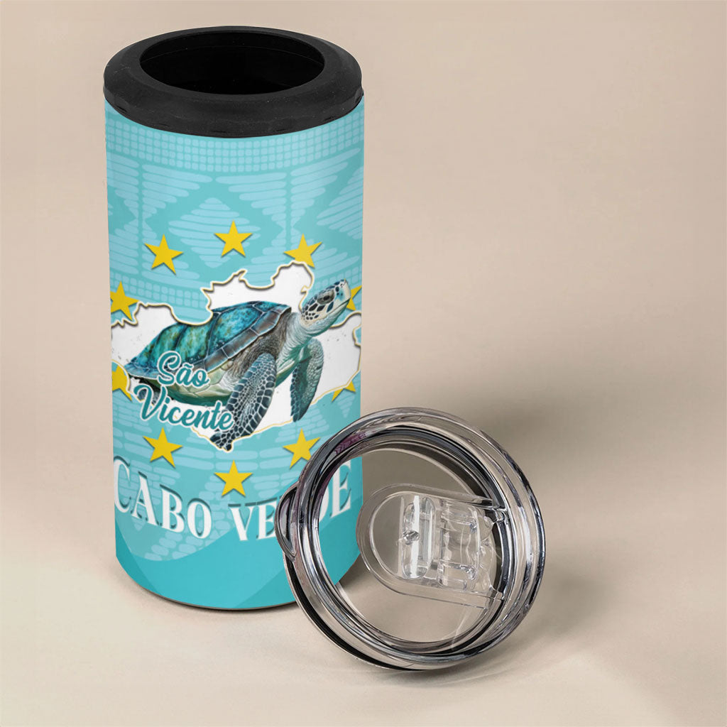 Sao Vincente Cabo Verde 4 in 1 Can Cooler Tumbler Map With Sea Turtle African Pattern