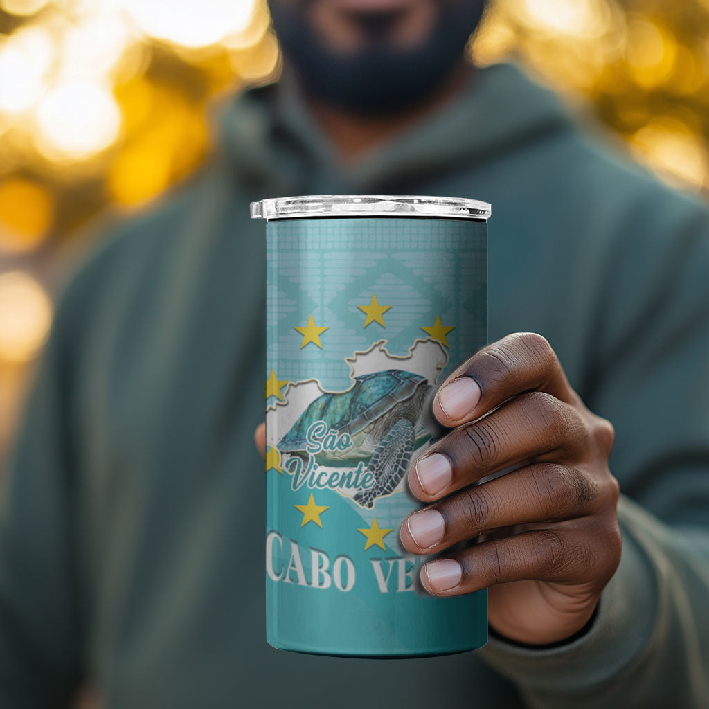 Sao Vincente Cabo Verde 4 in 1 Can Cooler Tumbler Map With Sea Turtle African Pattern