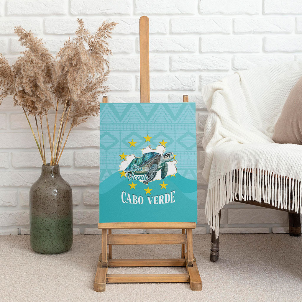 Sao Vincente Cabo Verde Canvas Wall Art Map With Sea Turtle African Pattern