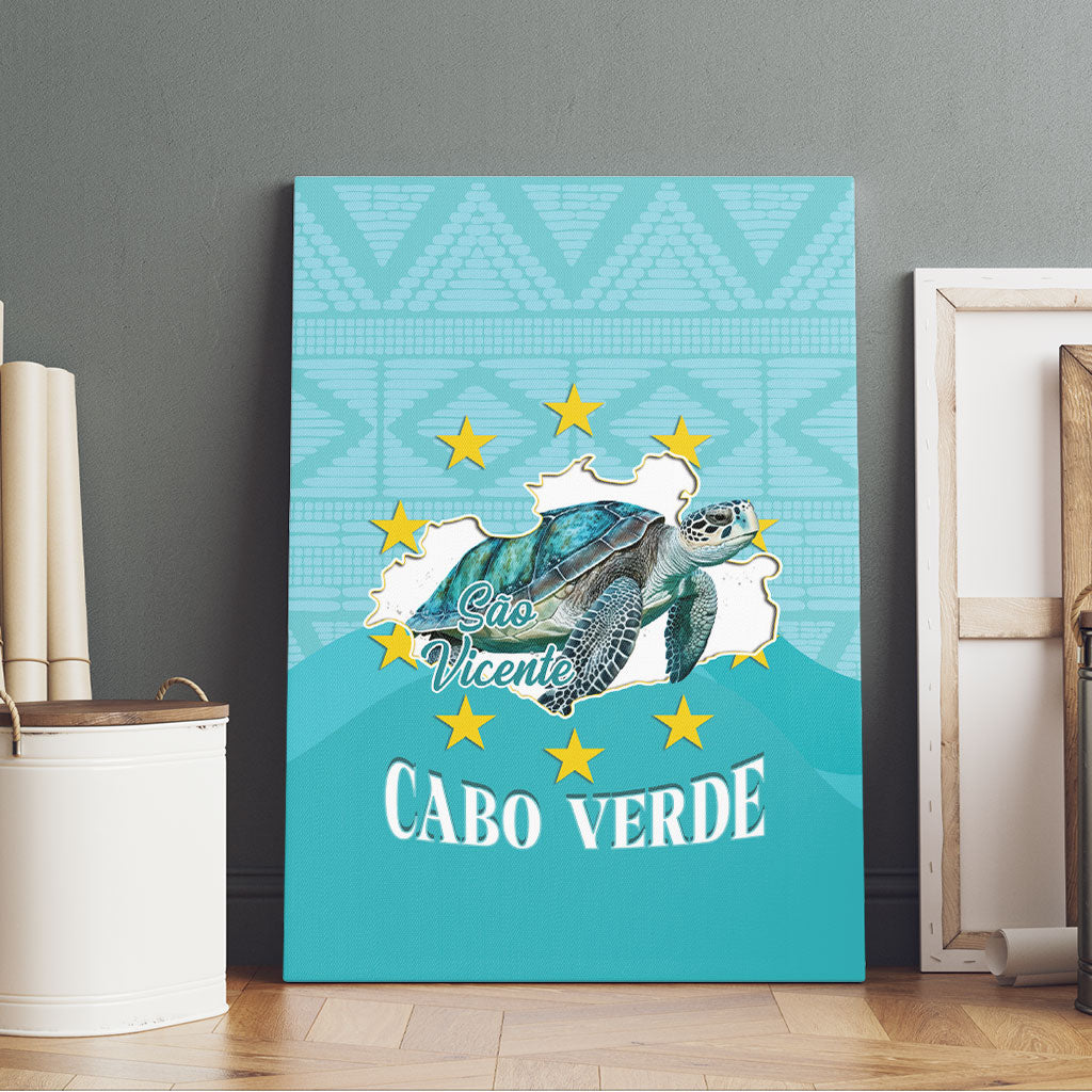 Sao Vincente Cabo Verde Canvas Wall Art Map With Sea Turtle African Pattern