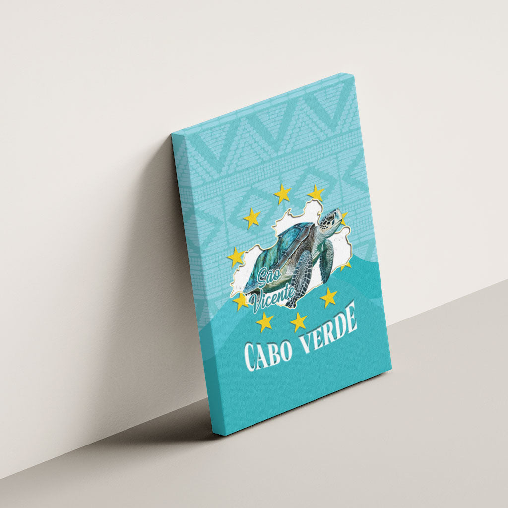 Sao Vincente Cabo Verde Canvas Wall Art Map With Sea Turtle African Pattern
