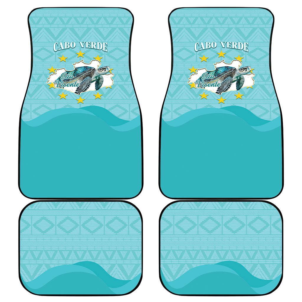 Sao Vincente Cabo Verde Car Mats Map With Sea Turtle African Pattern