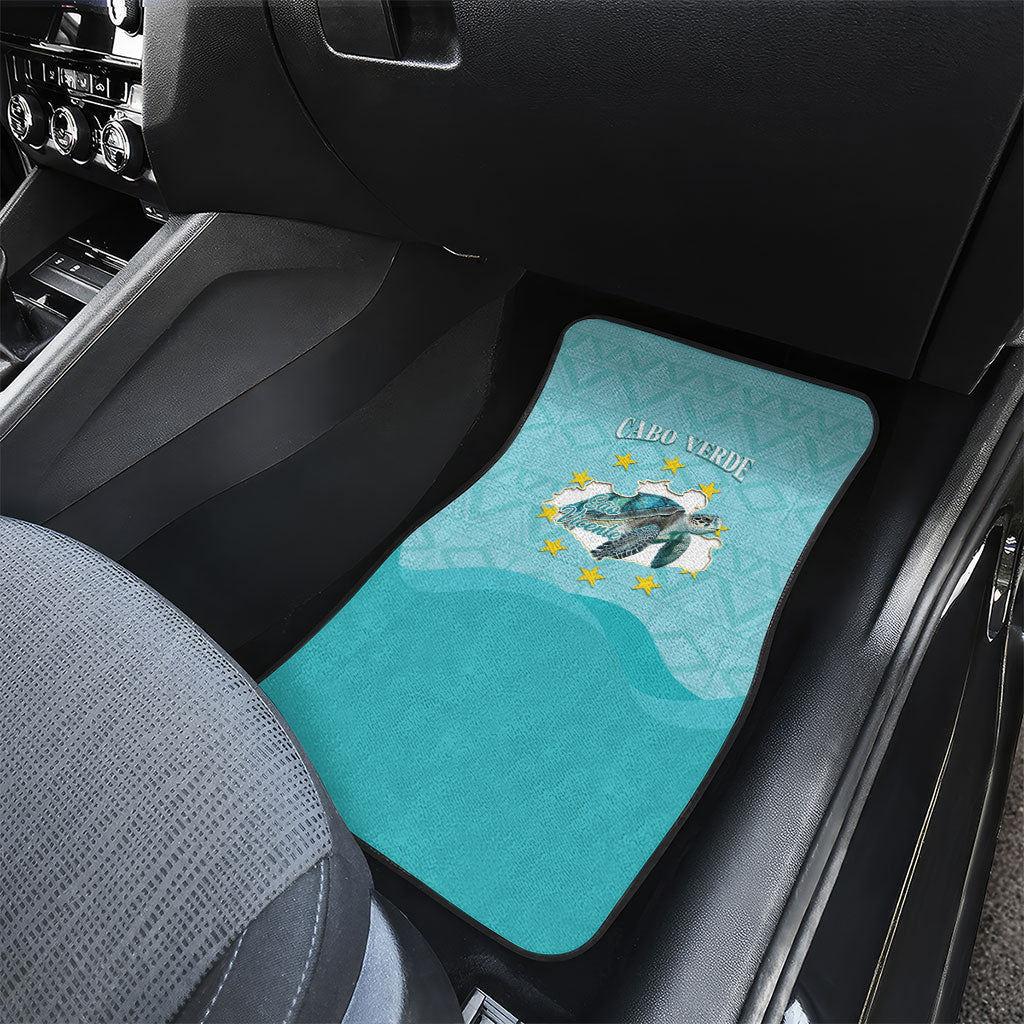 Sao Vincente Cabo Verde Car Mats Map With Sea Turtle African Pattern