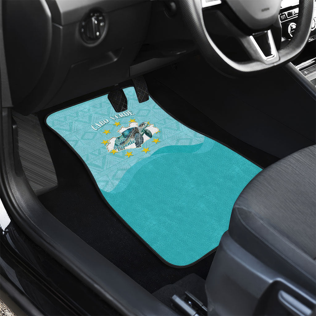 Sao Vincente Cabo Verde Car Mats Map With Sea Turtle African Pattern