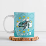 Sao Vincente Cabo Verde Ceramic Mug Map With Sea Turtle African Pattern