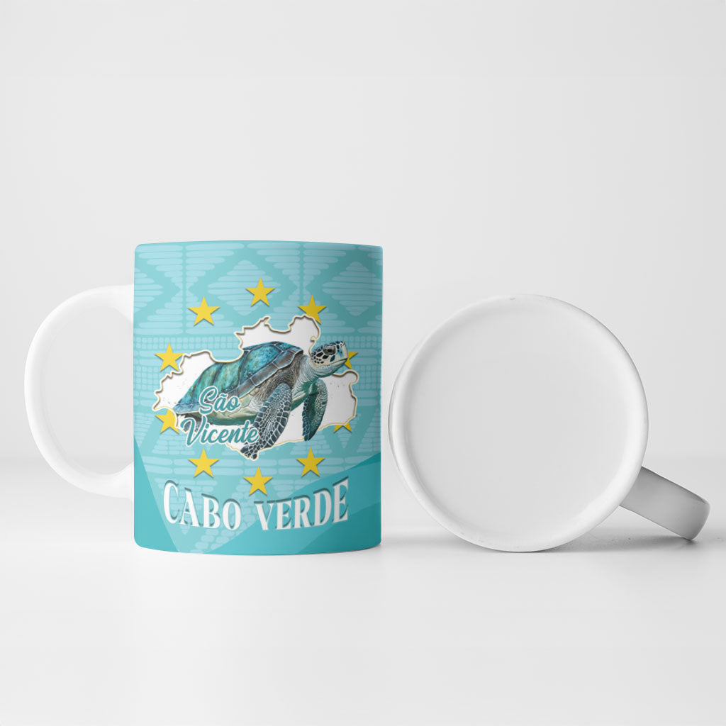 Sao Vincente Cabo Verde Ceramic Mug Map With Sea Turtle African Pattern