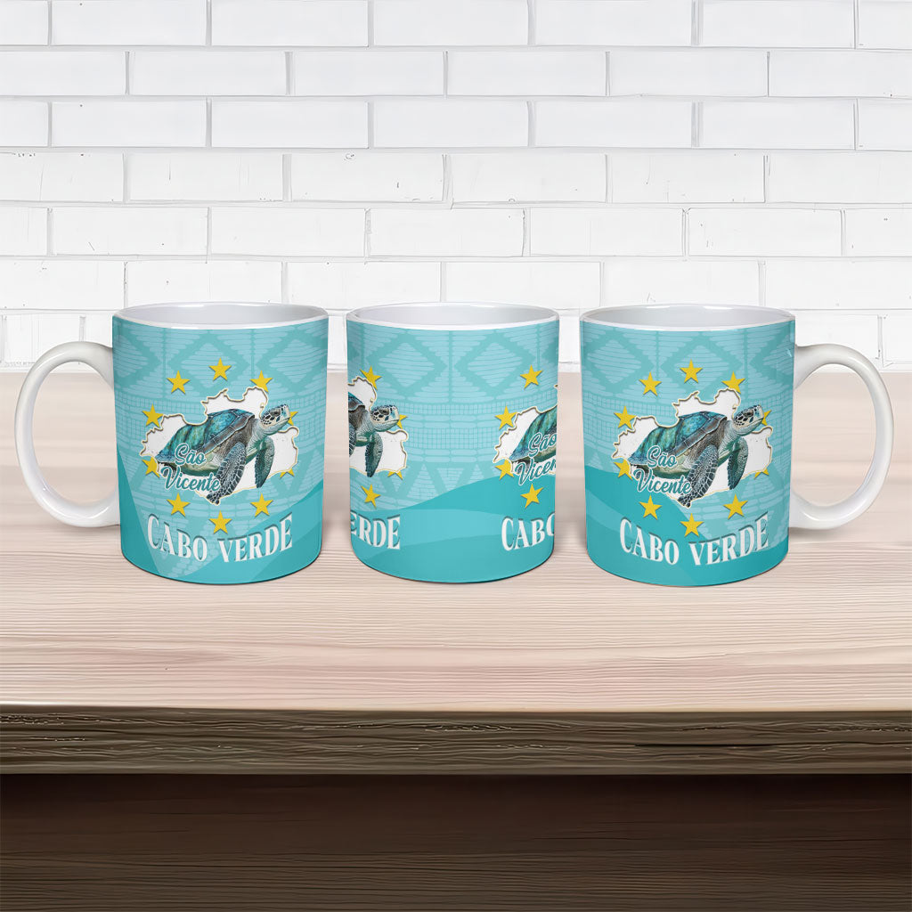 Sao Vincente Cabo Verde Ceramic Mug Map With Sea Turtle African Pattern