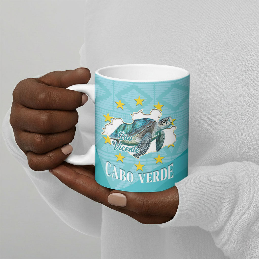 Sao Vincente Cabo Verde Ceramic Mug Map With Sea Turtle African Pattern