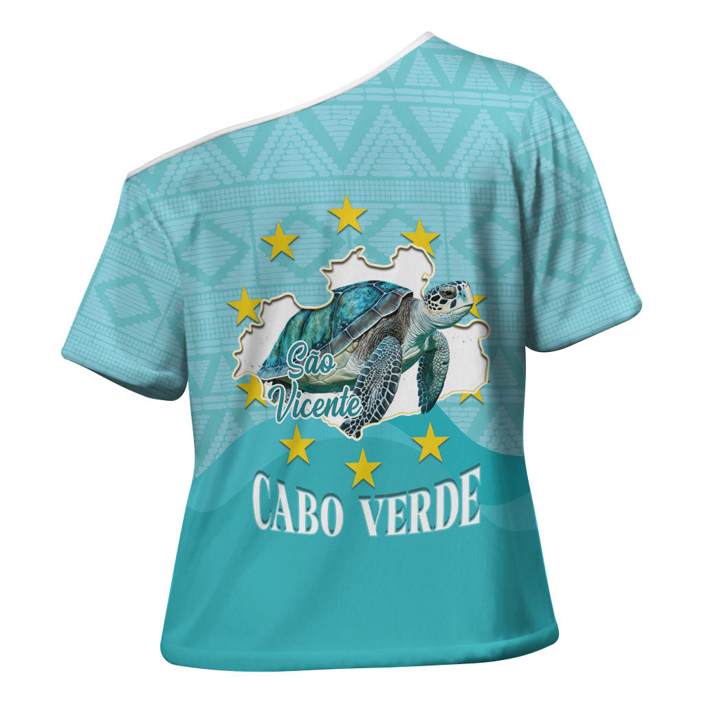 Sao Vincente Cabo Verde Cross Shoulder Shirt Map With Sea Turtle African Pattern