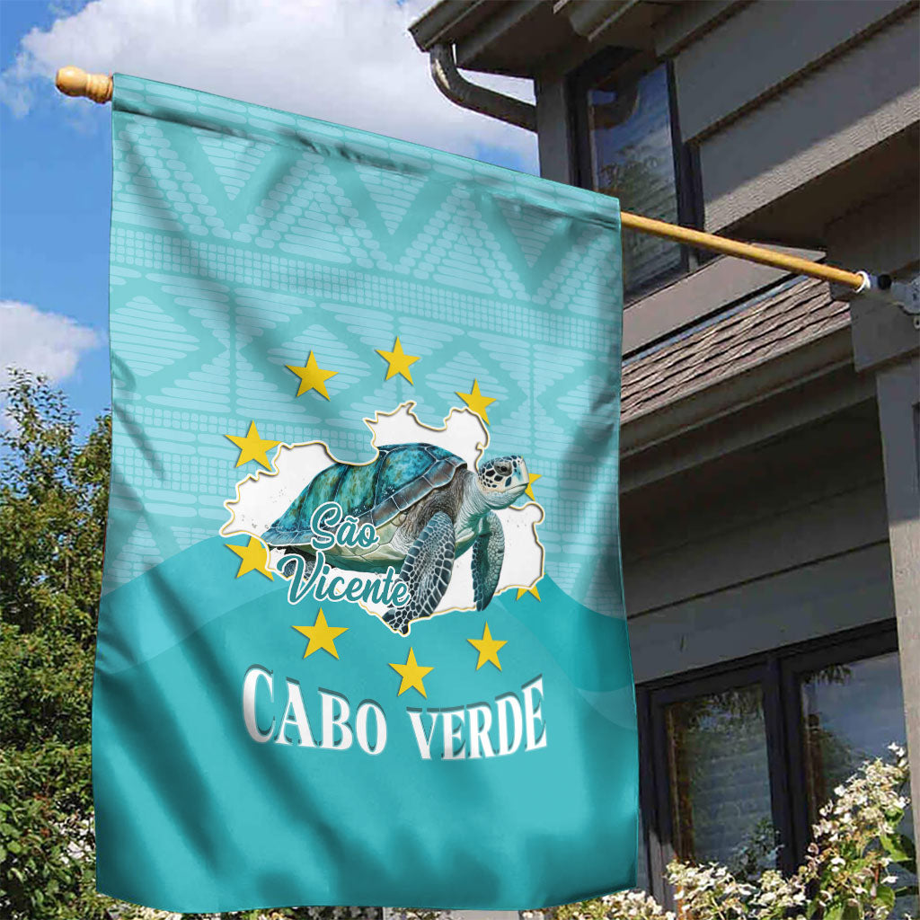 Sao Vincente Cabo Verde Garden Flag Map With Sea Turtle African Pattern