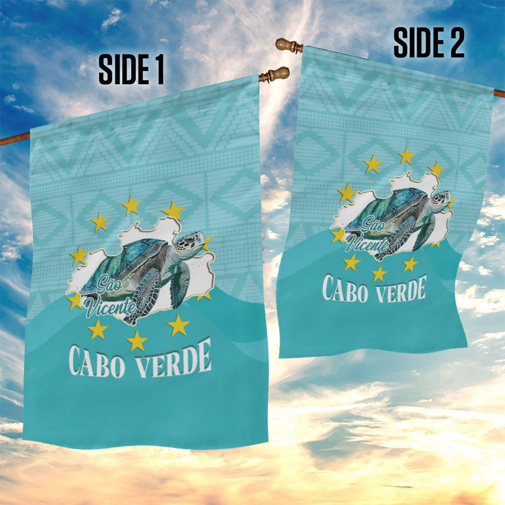 Sao Vincente Cabo Verde Garden Flag Map With Sea Turtle African Pattern