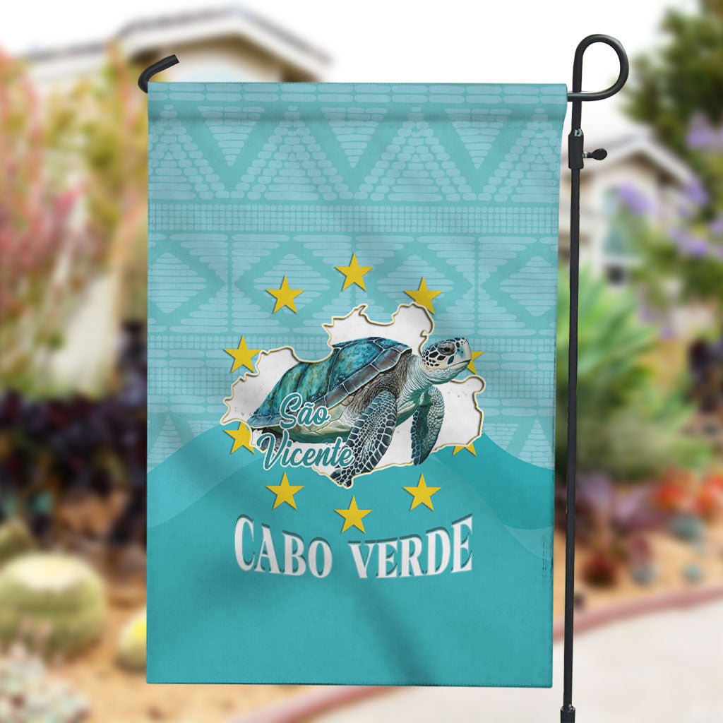 Sao Vincente Cabo Verde Garden Flag Map With Sea Turtle African Pattern