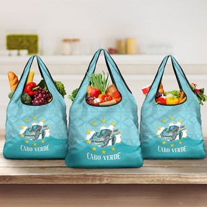 Sao Vincente Cabo Verde Grocery Bag Map With Sea Turtle African Pattern