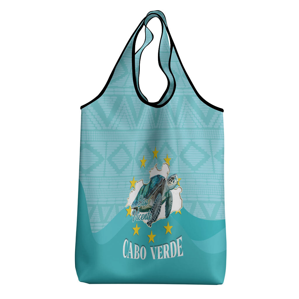 Sao Vincente Cabo Verde Grocery Bag Map With Sea Turtle African Pattern
