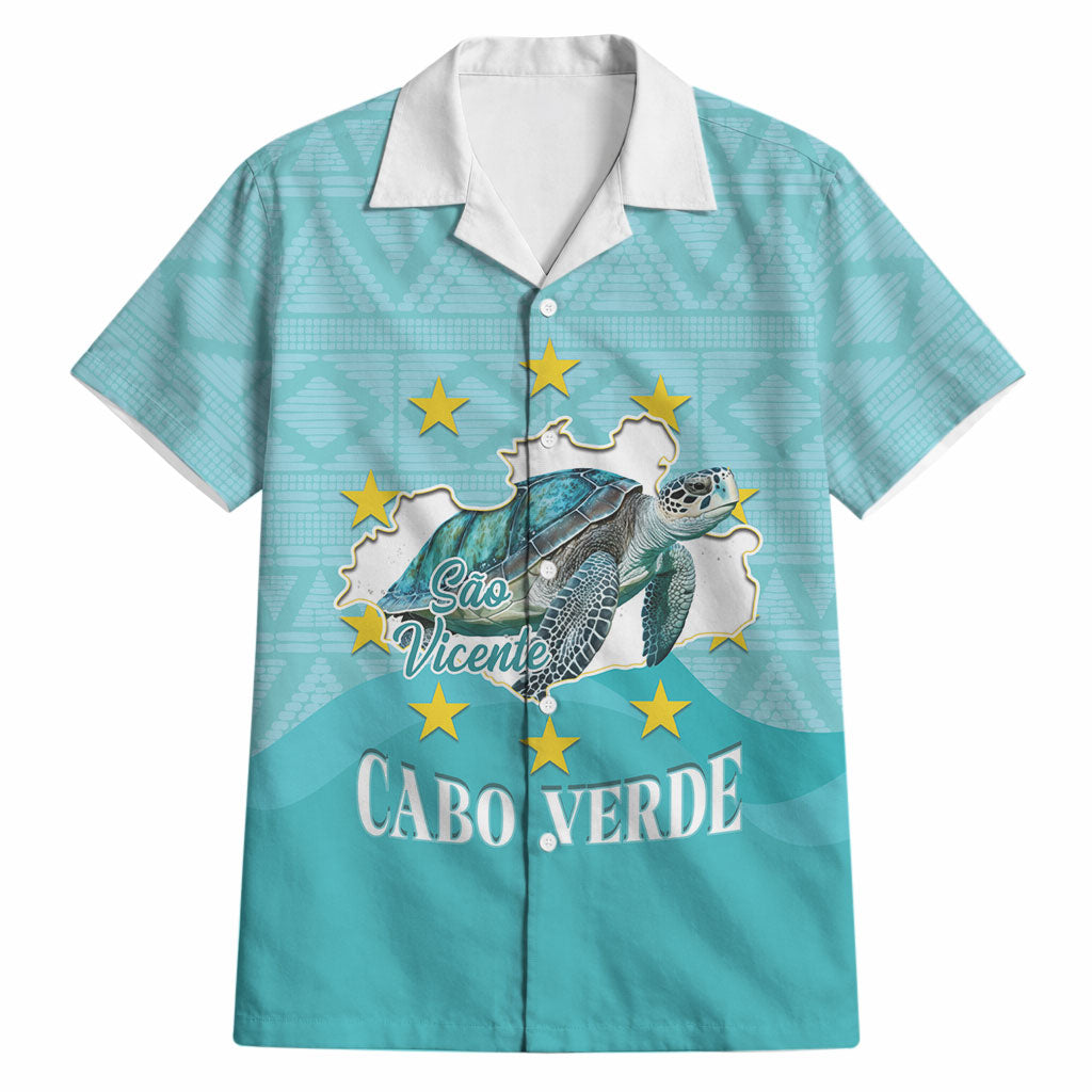 Sao Vincente Cabo Verde Hawaiian Shirt Map With Sea Turtle African Pattern