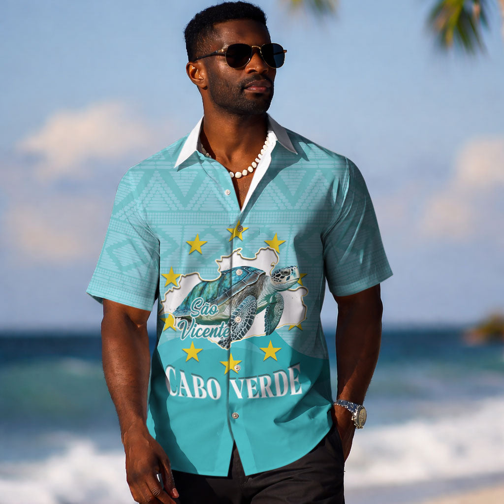 Sao Vincente Cabo Verde Hawaiian Shirt Map With Sea Turtle African Pattern