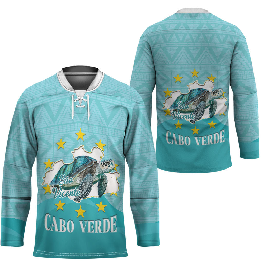 Sao Vincente Cabo Verde Hockey Jersey Map With Sea Turtle African Pattern
