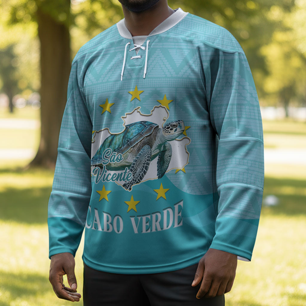 Sao Vincente Cabo Verde Hockey Jersey Map With Sea Turtle African Pattern