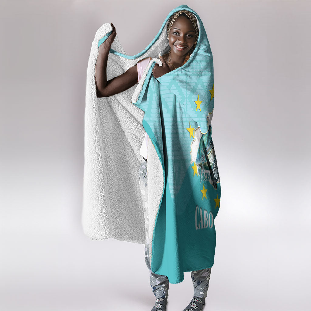 Sao Vincente Cabo Verde Hooded Blanket Map With Sea Turtle African Pattern