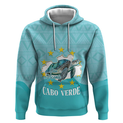Sao Vincente Cabo Verde Hoodie Map With Sea Turtle African Pattern