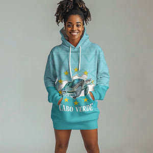 Sao Vincente Cabo Verde Hoodie Dress Map With Sea Turtle African Pattern