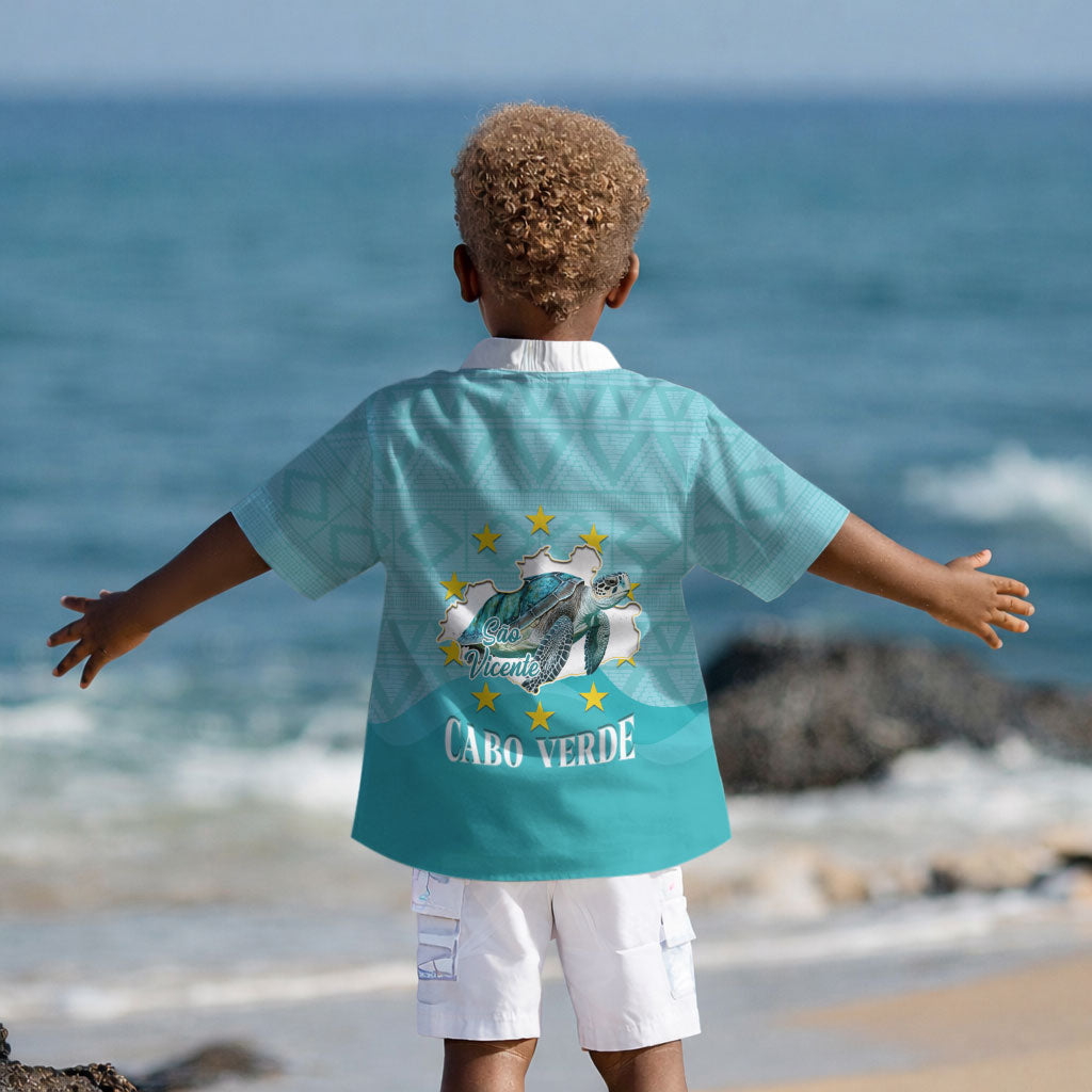 Sao Vincente Cabo Verde Kid Hawaiian Shirt Map With Sea Turtle African Pattern