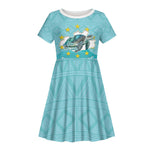 Sao Vincente Cabo Verde Kid Short Sleeve Dress Map With Sea Turtle African Pattern