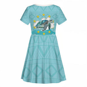 Sao Vincente Cabo Verde Kid Short Sleeve Dress Map With Sea Turtle African Pattern