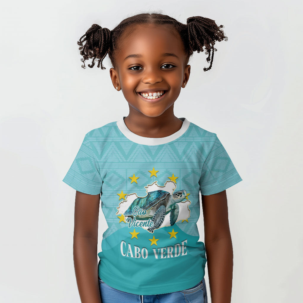 Sao Vincente Cabo Verde Kid T shirt Map With Sea Turtle African Pattern