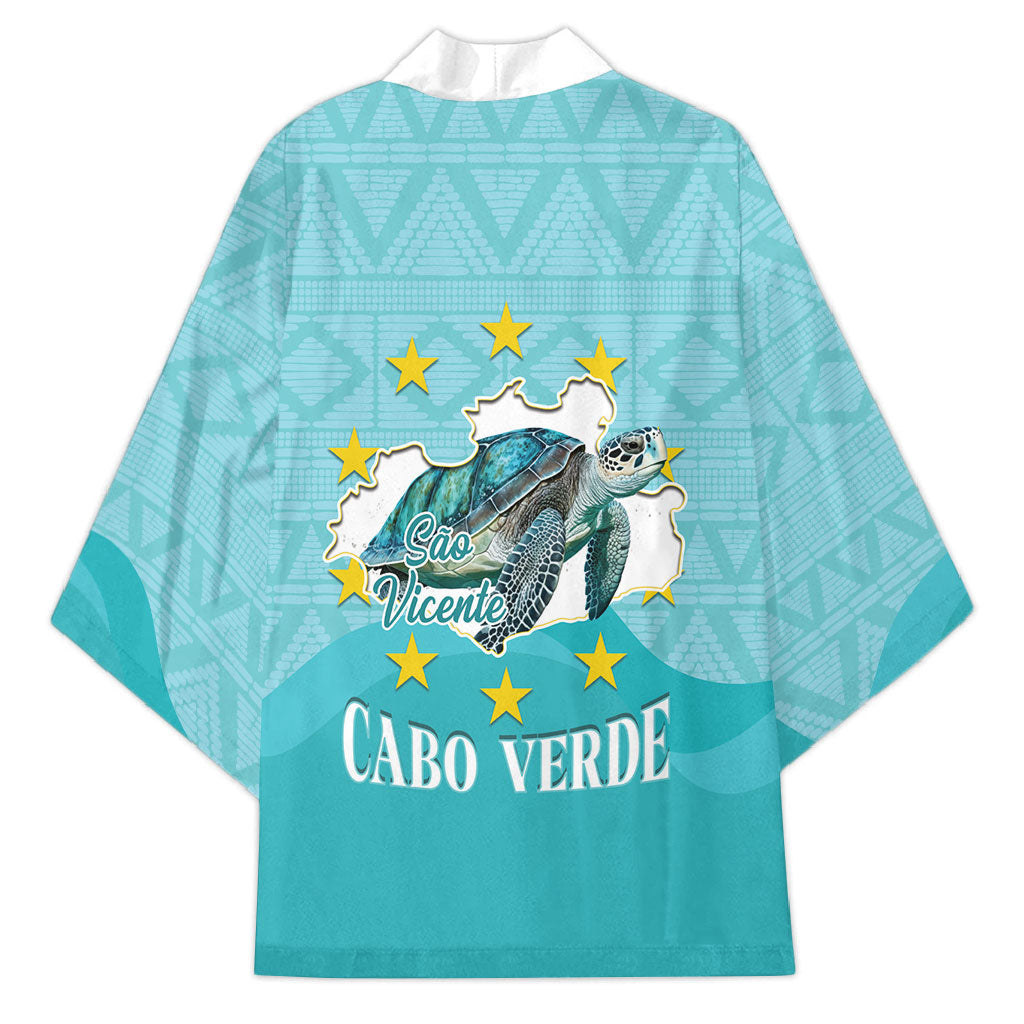 Sao Vincente Cabo Verde Kimono Map With Sea Turtle African Pattern