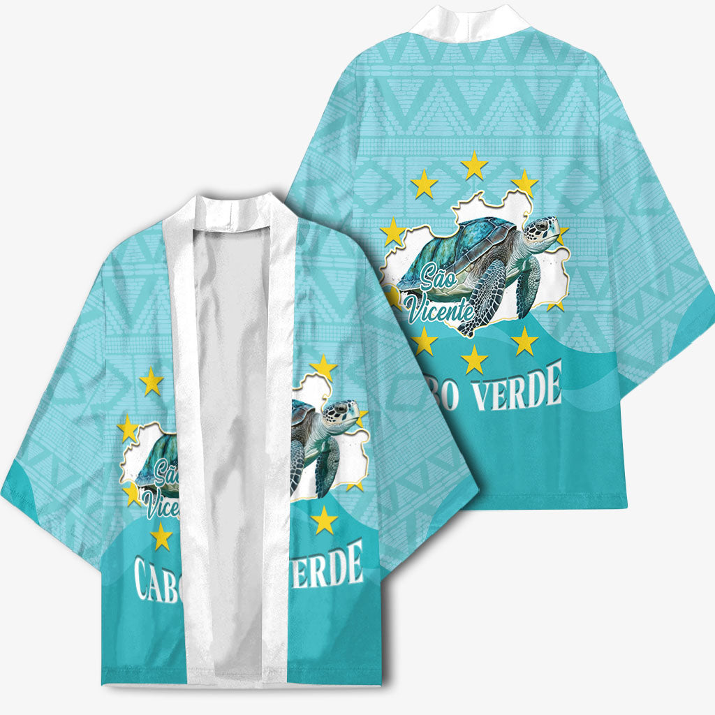 Sao Vincente Cabo Verde Kimono Map With Sea Turtle African Pattern