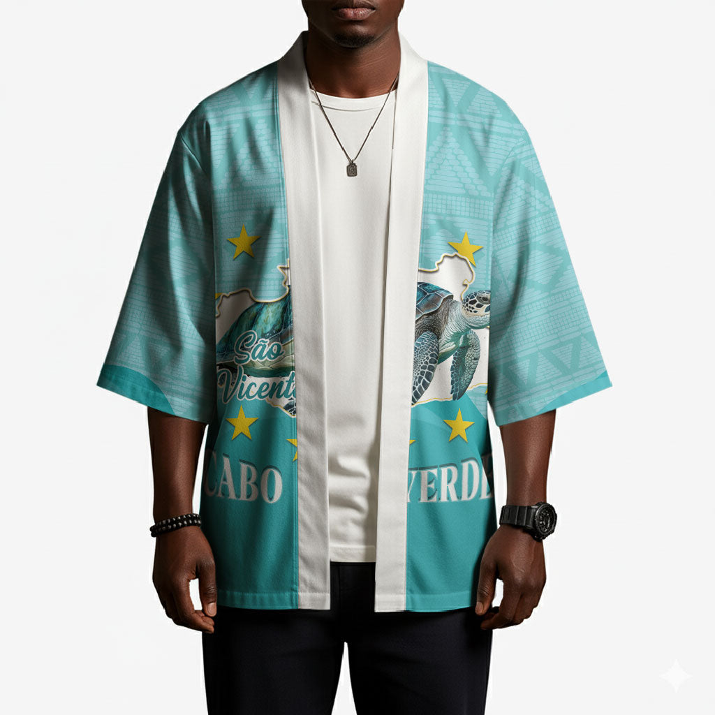 Sao Vincente Cabo Verde Kimono Map With Sea Turtle African Pattern
