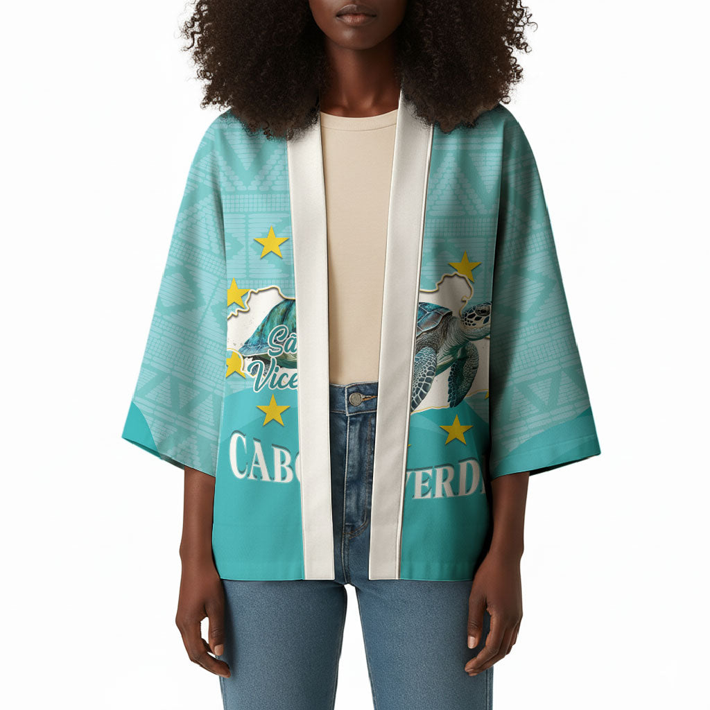Sao Vincente Cabo Verde Kimono Map With Sea Turtle African Pattern