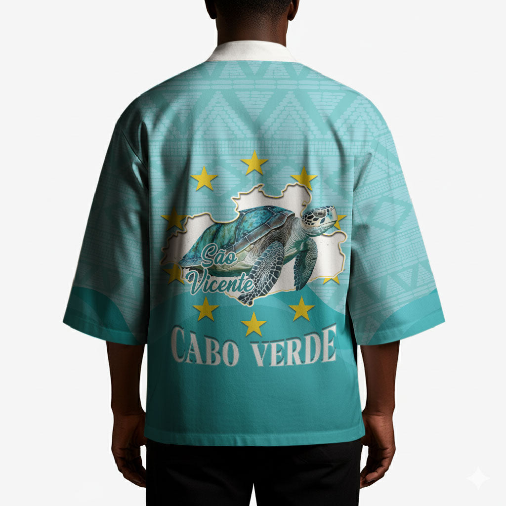 Sao Vincente Cabo Verde Kimono Map With Sea Turtle African Pattern
