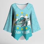 Sao Vincente Cabo Verde Kimono Sleeve Blouse Map With Sea Turtle African Pattern