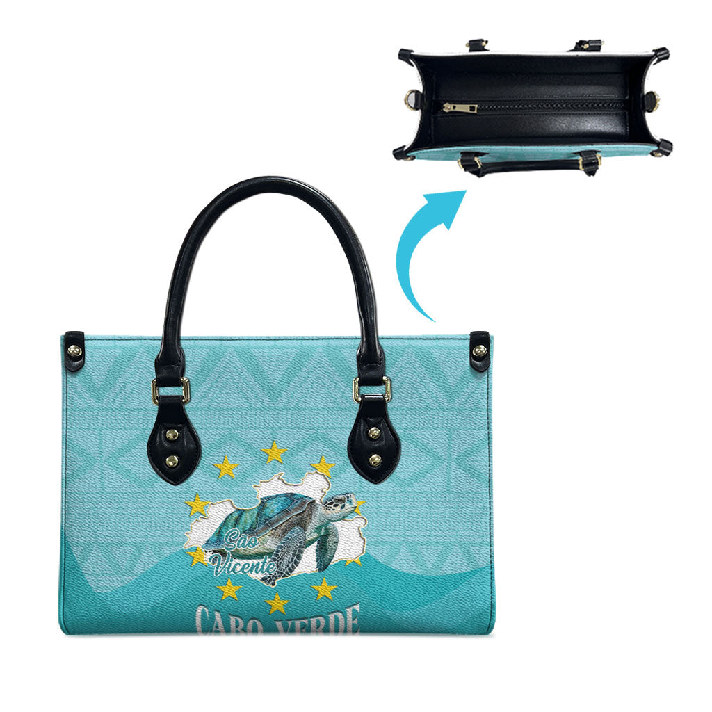 Sao Vincente Cabo Verde Leather Bag Map With Sea Turtle African Pattern