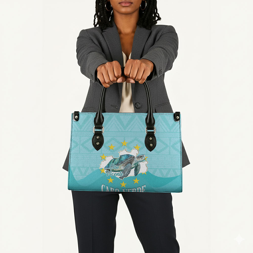 Sao Vincente Cabo Verde Leather Bag Map With Sea Turtle African Pattern